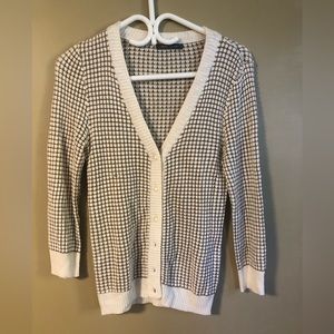 Suzy Shier Button Up Waffle Knit Alpine White Tan Brown Cardigan Sweater Top